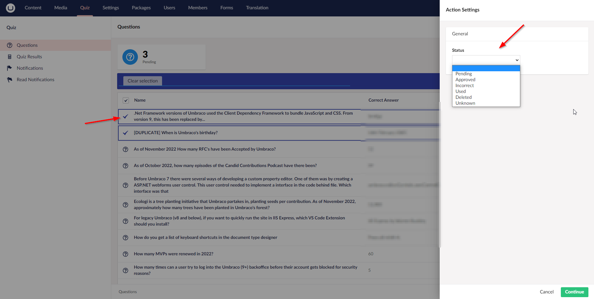 A screenshot of what Konstruk actions look like in the Umbraco backoffice