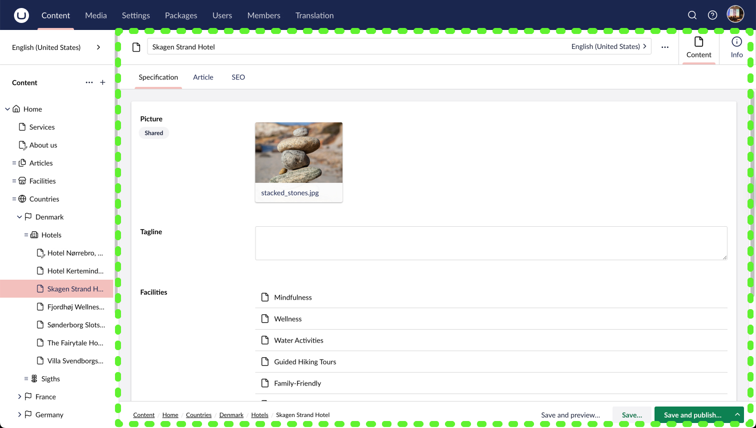 Workspace in relation to the Backoffice application