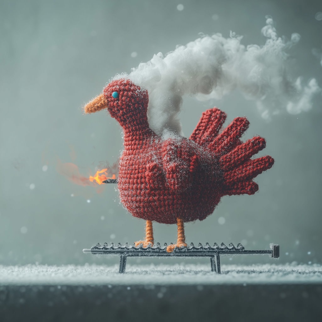 A turkey roasting on the barbecue outside in a snowfilled eve