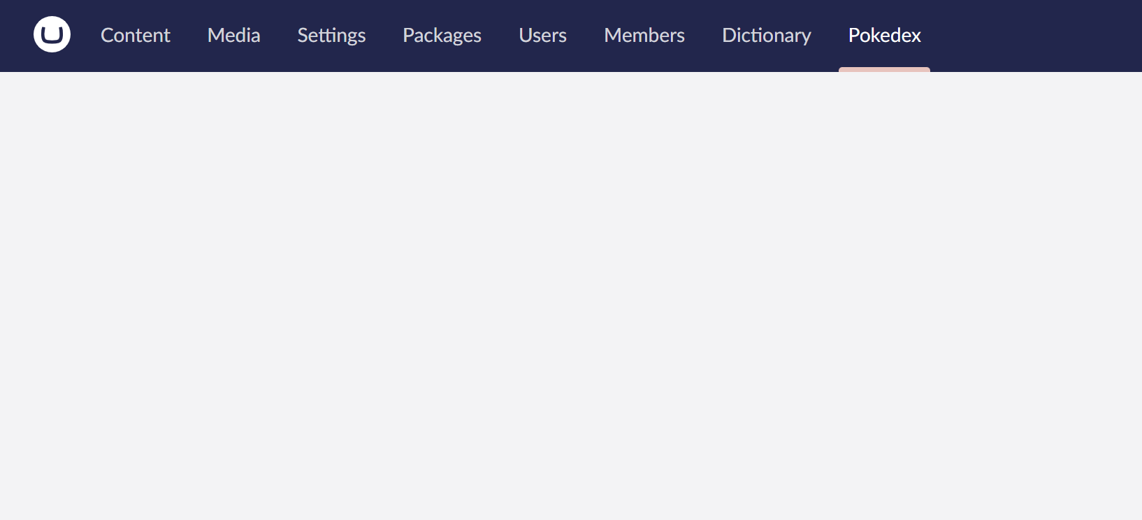 The backoffice now displays our newly created section tab.