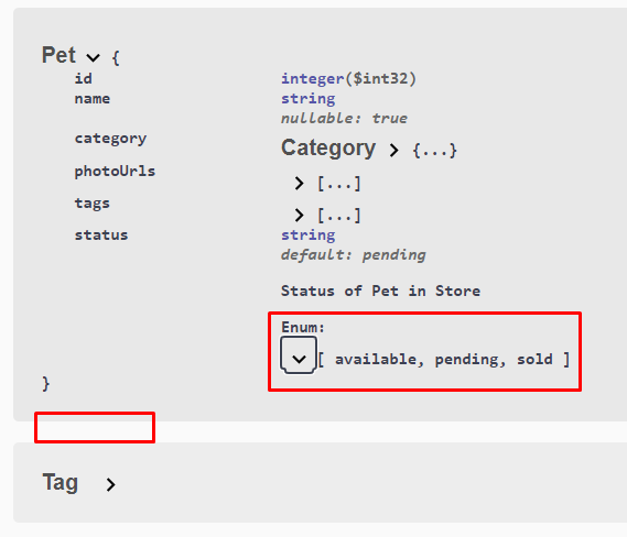 Screenshot showing human readable status enums, with the status within the Pet Object.