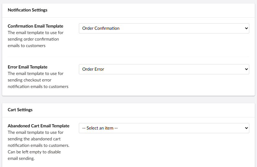 A stores email template settings in the backoffice