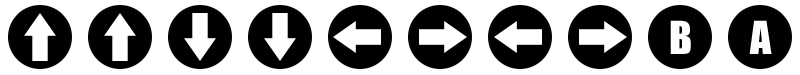 An image of the Konami code sequence of arrows and letters: Up, up, down, down, left, right, left, right, A, B