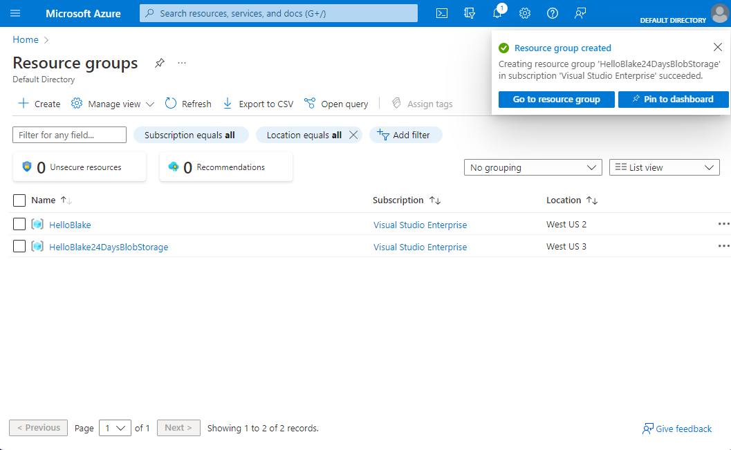 Create Azure Resource Group Confirm