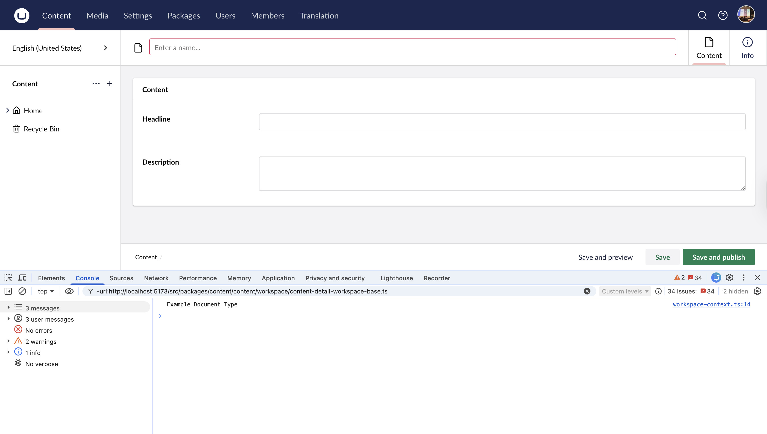 Custom Workspace Context printing the Document Type name in the developer tools console