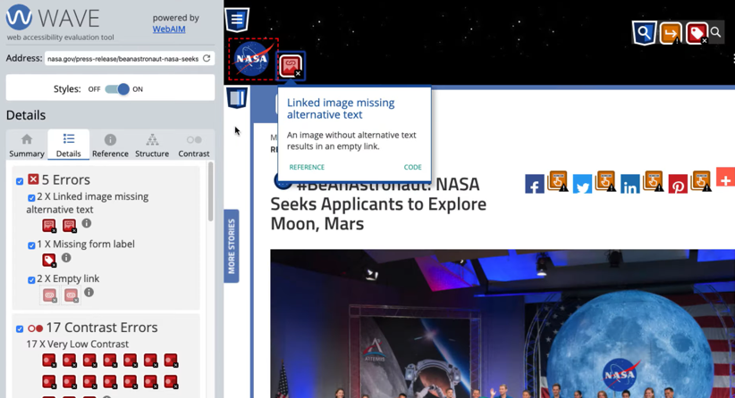 WAVE Web Accessibility Evaluation Tool Details Section