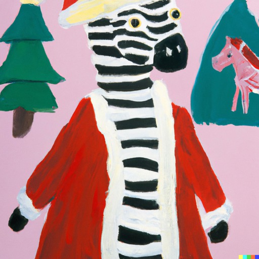 An oil painting by Matisse of a zebra dressed as santa
