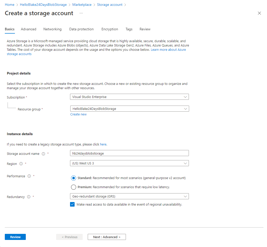 Create Storage Account Details