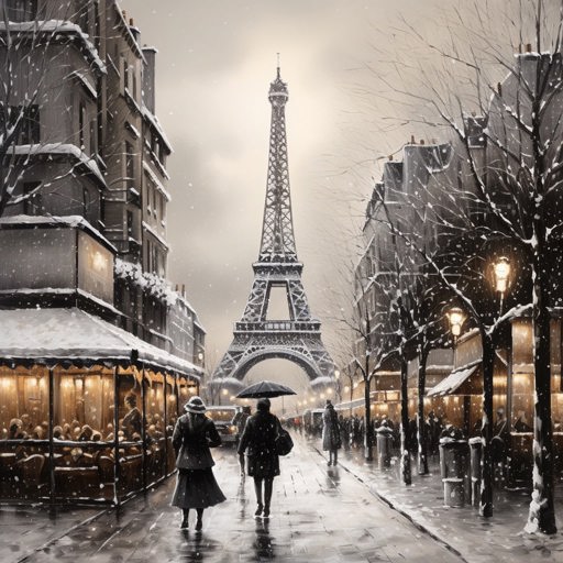Christmas in Paris, charcoal drawing