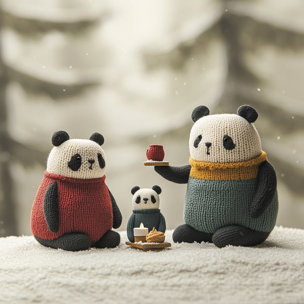 A family christmas gathering in a disturbed panda family