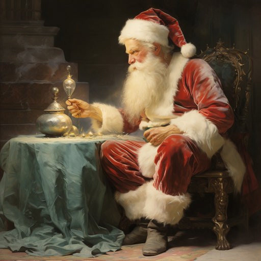 Santa making a wish to a genie in a lamp