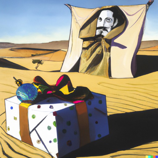 Salvador Dalí painting of himself wrapped in a christmas present
