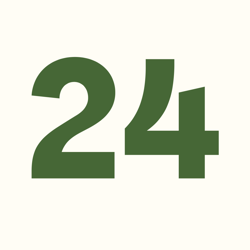 The 24 Days logo, i.e. the number 24 in green on a light background.