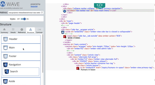 WAVE Web Accessibility Evaluation Tool Structure Section