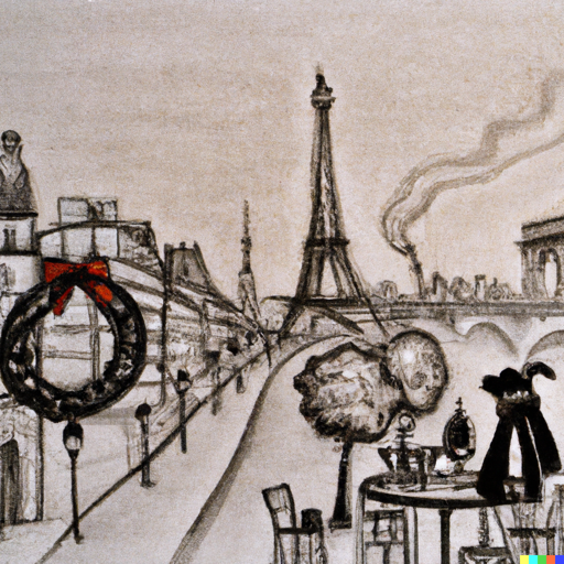 Christmas in Paris, charcoal drawing
