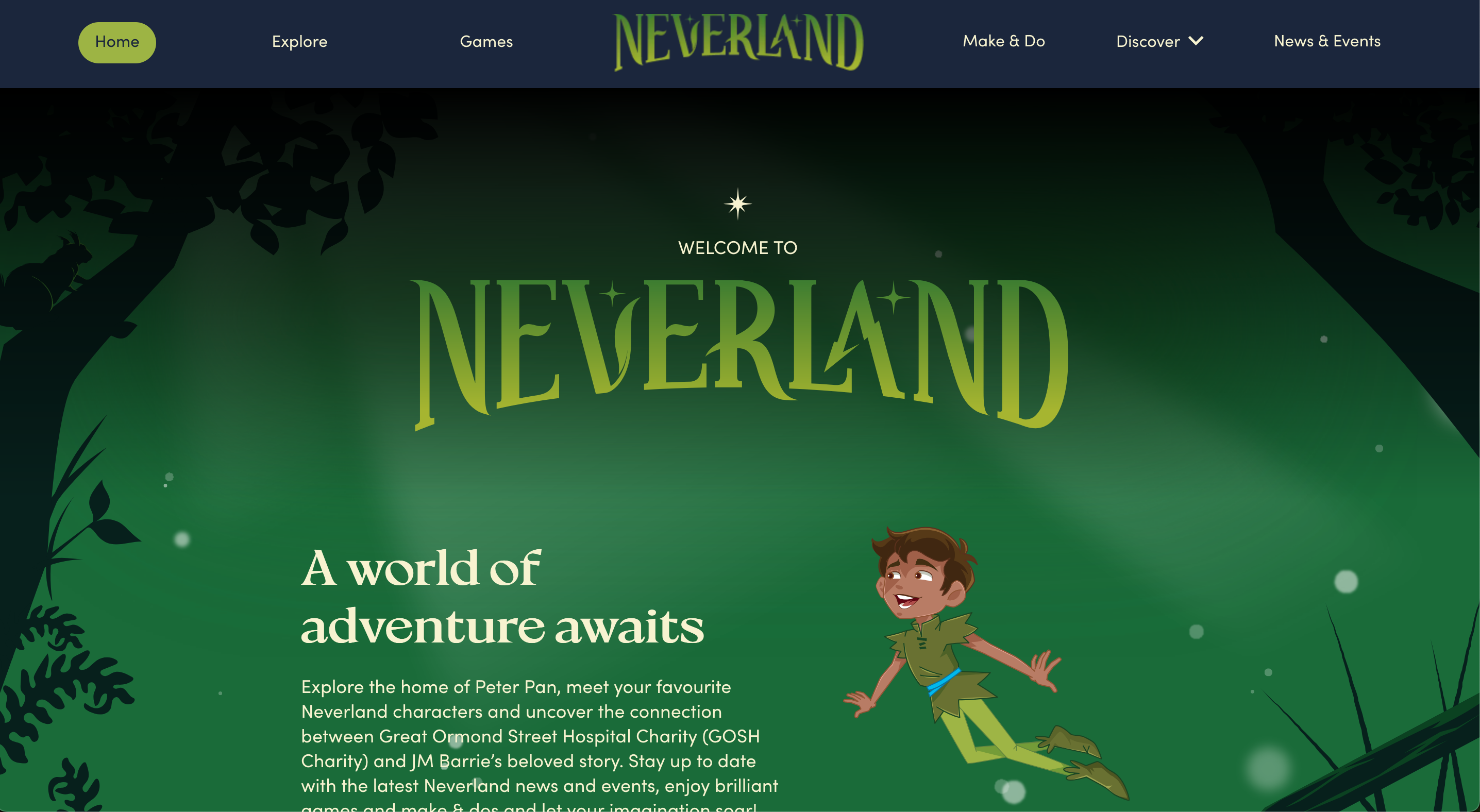 A screenshot of the official Neverland website, built with Umbraco