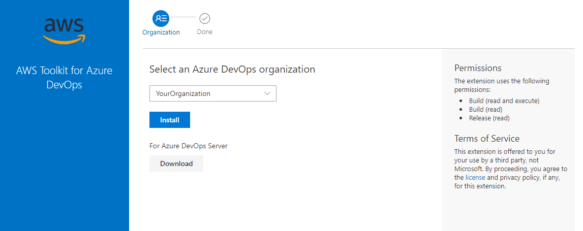 Image of AWS Azure DevOps Extension installation