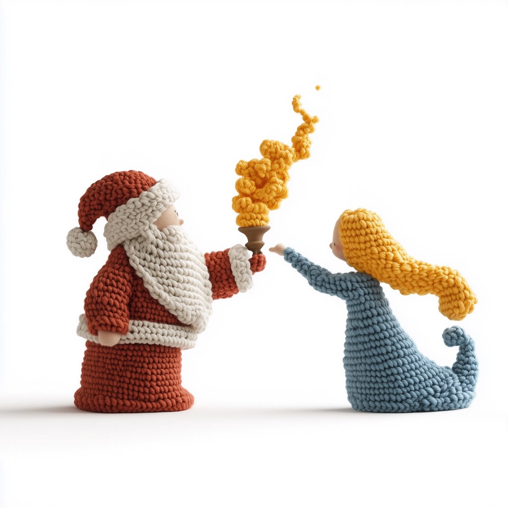 Santa making a wish to a genie in a lamp